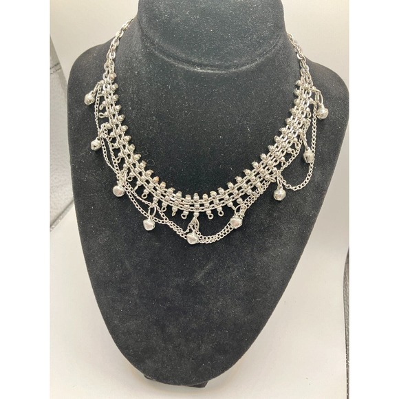 Multilayered Silver-Tone Chains Dangling Bells 17.25 Inch Choker Necklace! - Picture 2 of 7